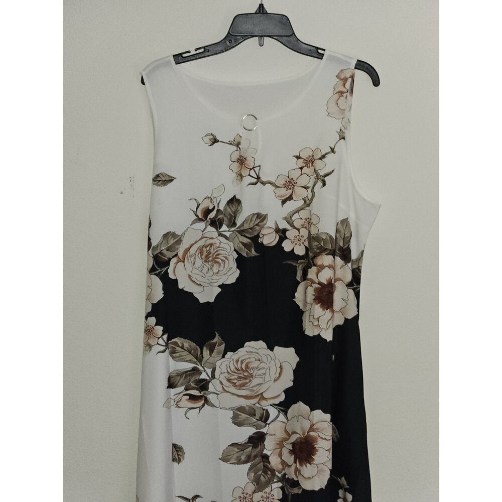 Floral Womens Dress XL Black White Sleeveless Long Sun Summer Flowy Dress - Picture 2 of 7